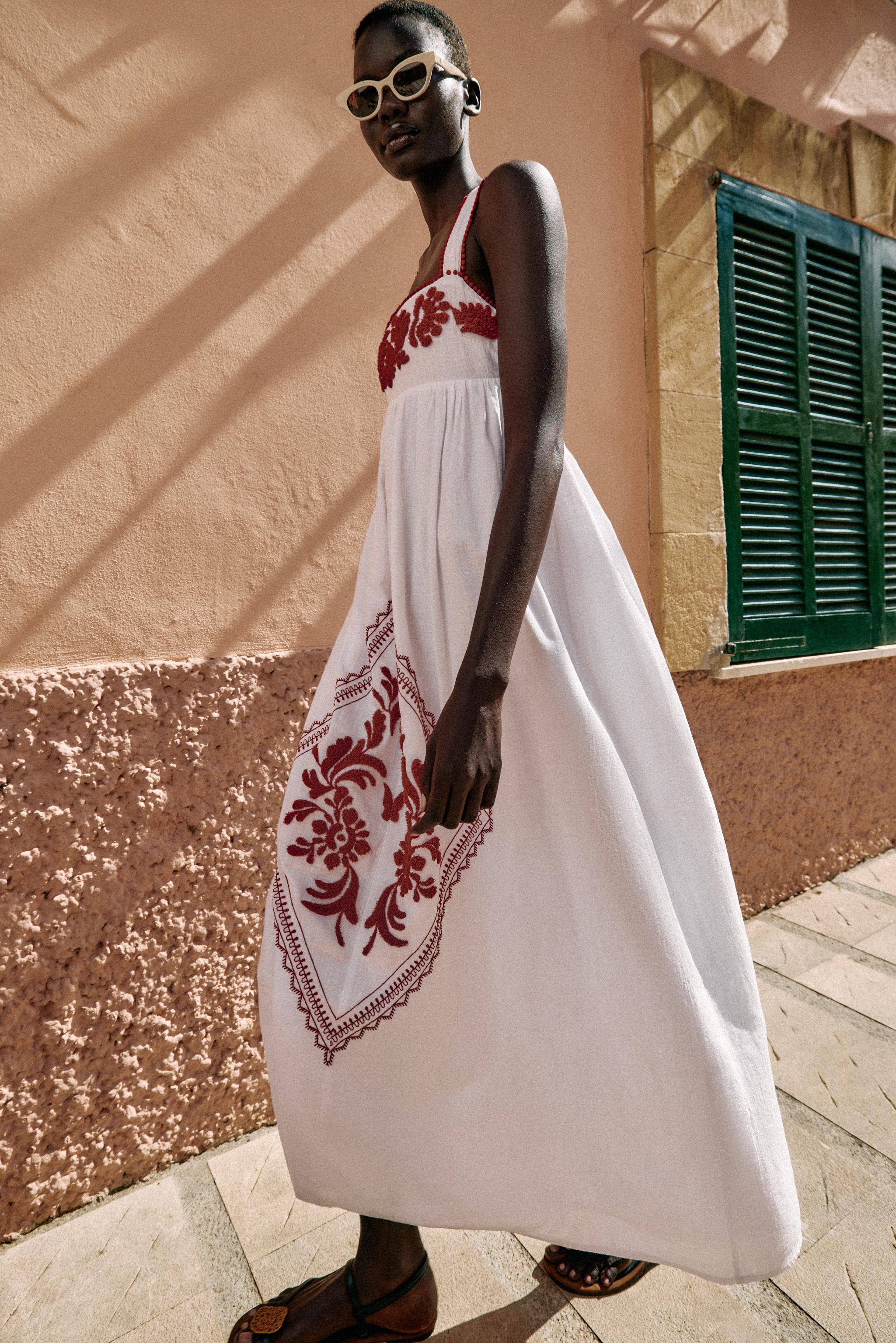 EMBROIDERED TEXTURED MIDI DRESS